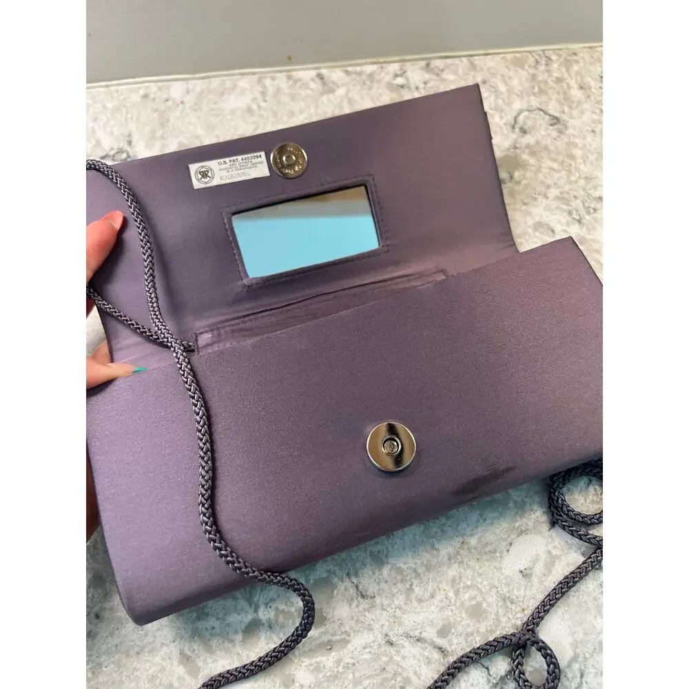 Vintage Valerie Stevens Cocktail Crossbody / Clutch Purse Purple Satin JL